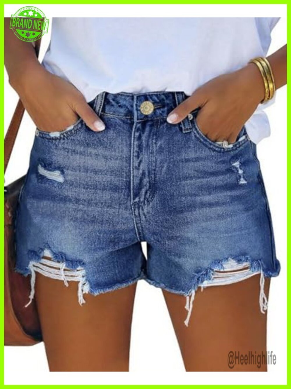 Womens Mid-High Rise Stretchy Ripped Cut-Off Denim Shorts Casual Summer